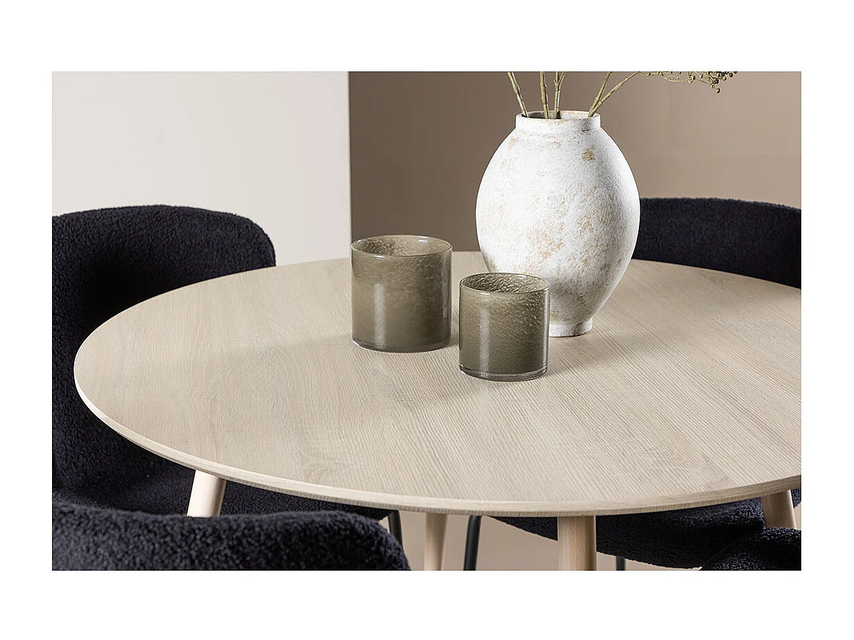 Plaza ensemble pour salle à manger table Ø100cm et 4 chaises teddy whitewash.