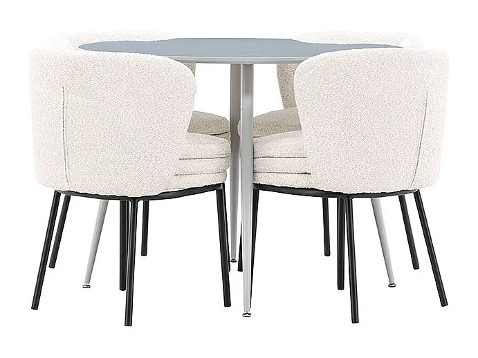 Plaza ensemble pour salle à manger table Ø100cm et 4 chaises bouclé gris.