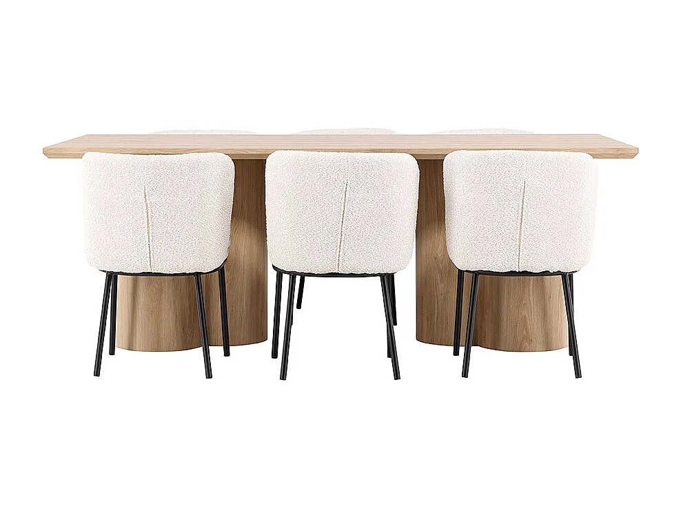 Olivia ensemble pour salle à manger table 100x210cm et 6 chaises bouclé naturel.