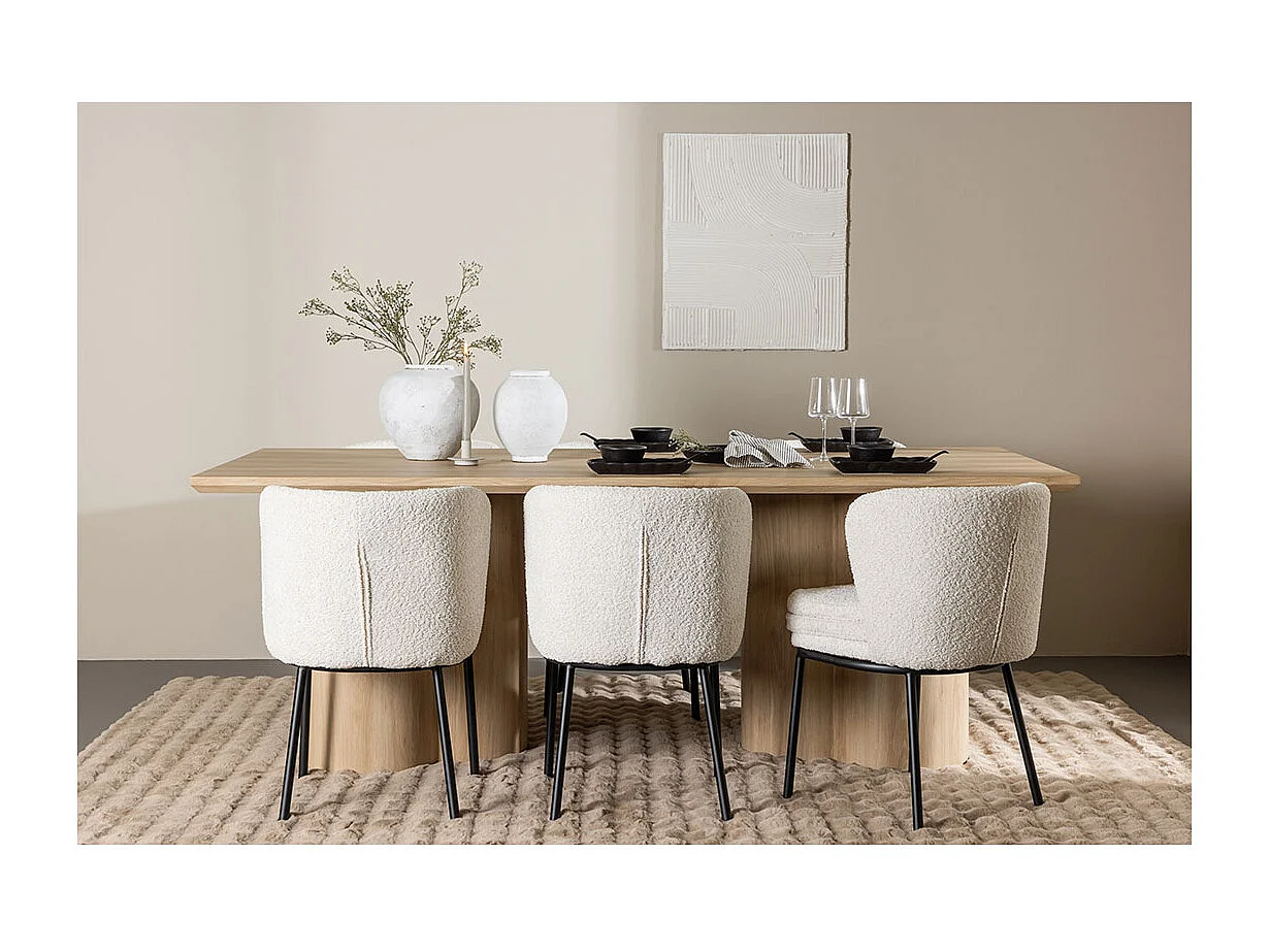 Olivia ensemble pour salle à manger table 100x210cm et 6 chaises bouclé naturel.