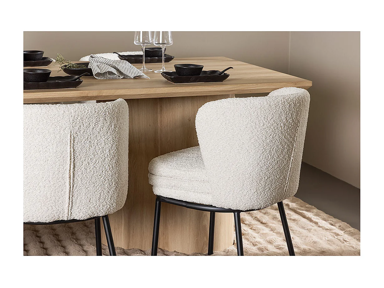 Olivia ensemble pour salle à manger table 100x210cm et 6 chaises bouclé naturel.