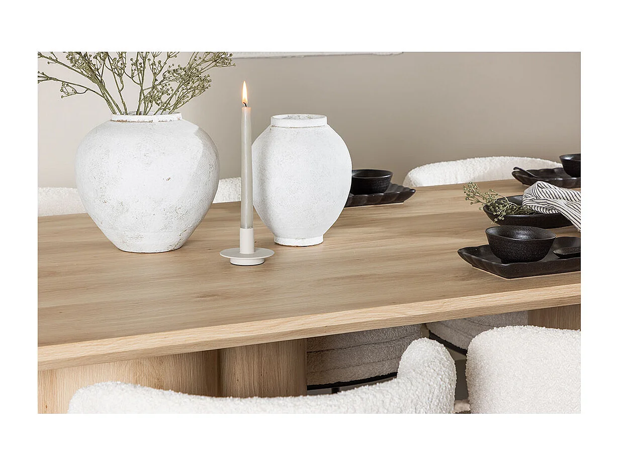 Olivia ensemble pour salle à manger table 100x210cm et 6 chaises bouclé naturel.