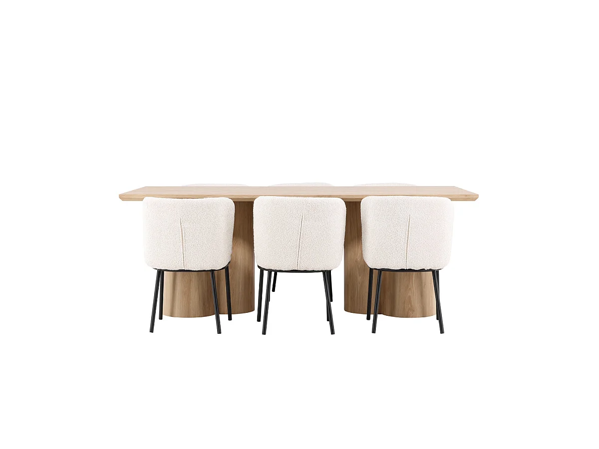 Ensemble Table à Manger & 6 Chaises "Olivia & Agnes" 210cm Naturel & Blanc