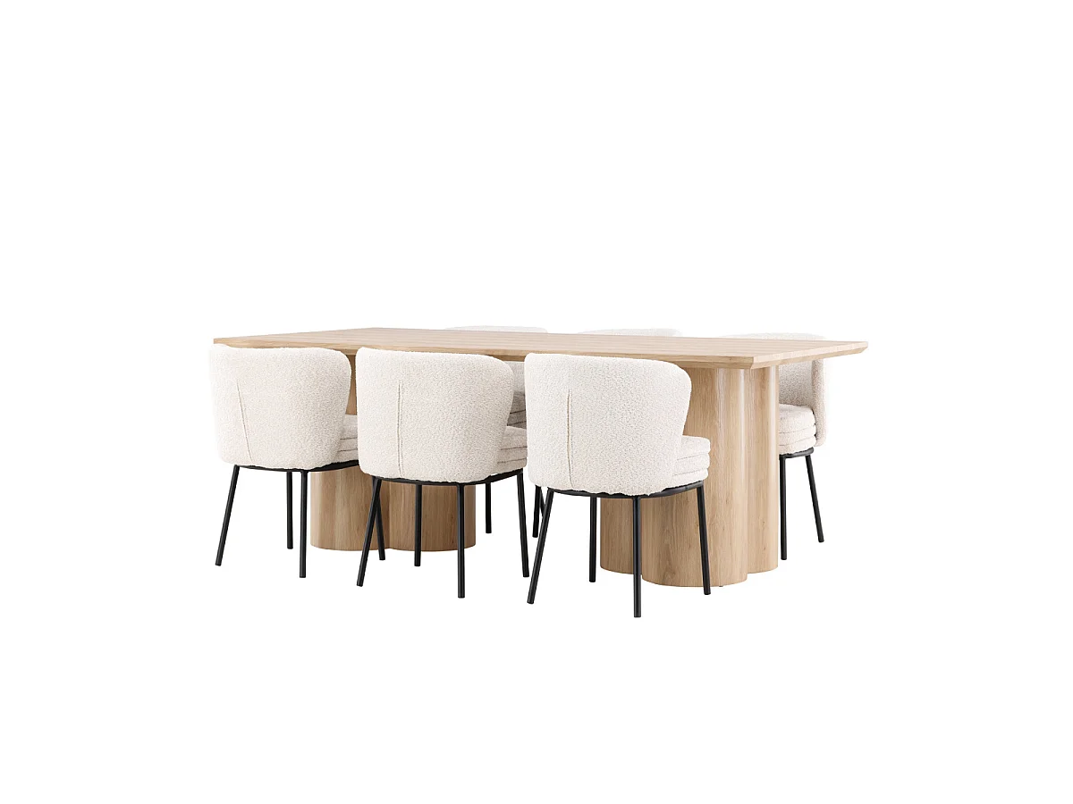 Ensemble Table à Manger & 6 Chaises "Olivia & Agnes" 210cm Naturel & Blanc