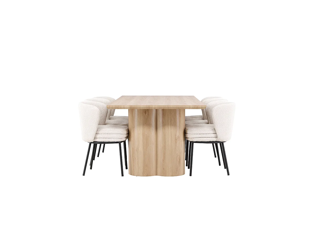 Ensemble Table à Manger & 6 Chaises "Olivia & Agnes" 210cm Naturel & Blanc