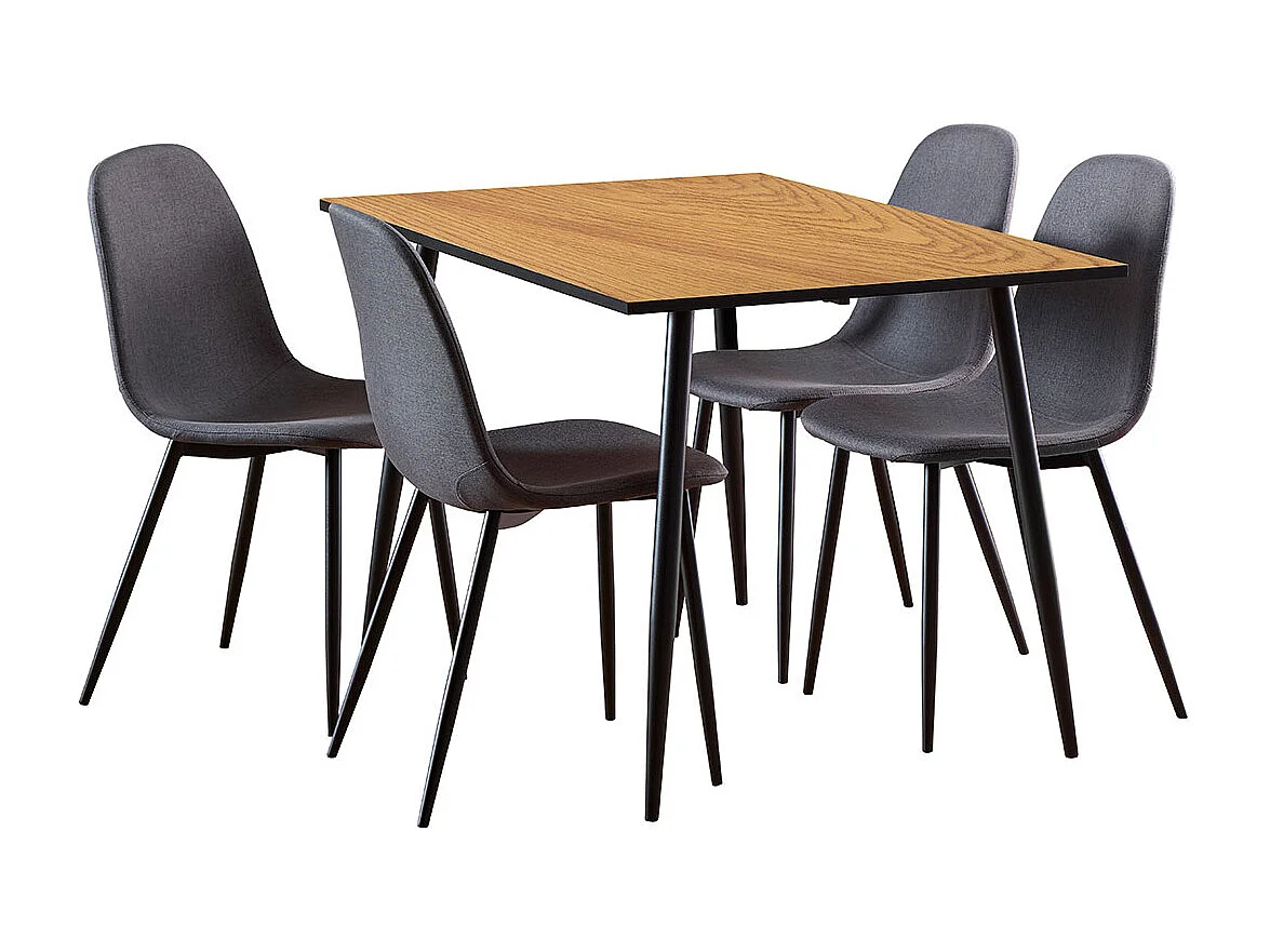 Wilma ensemble pour salle à manger table et 4 chaises naturel, gris foncé.