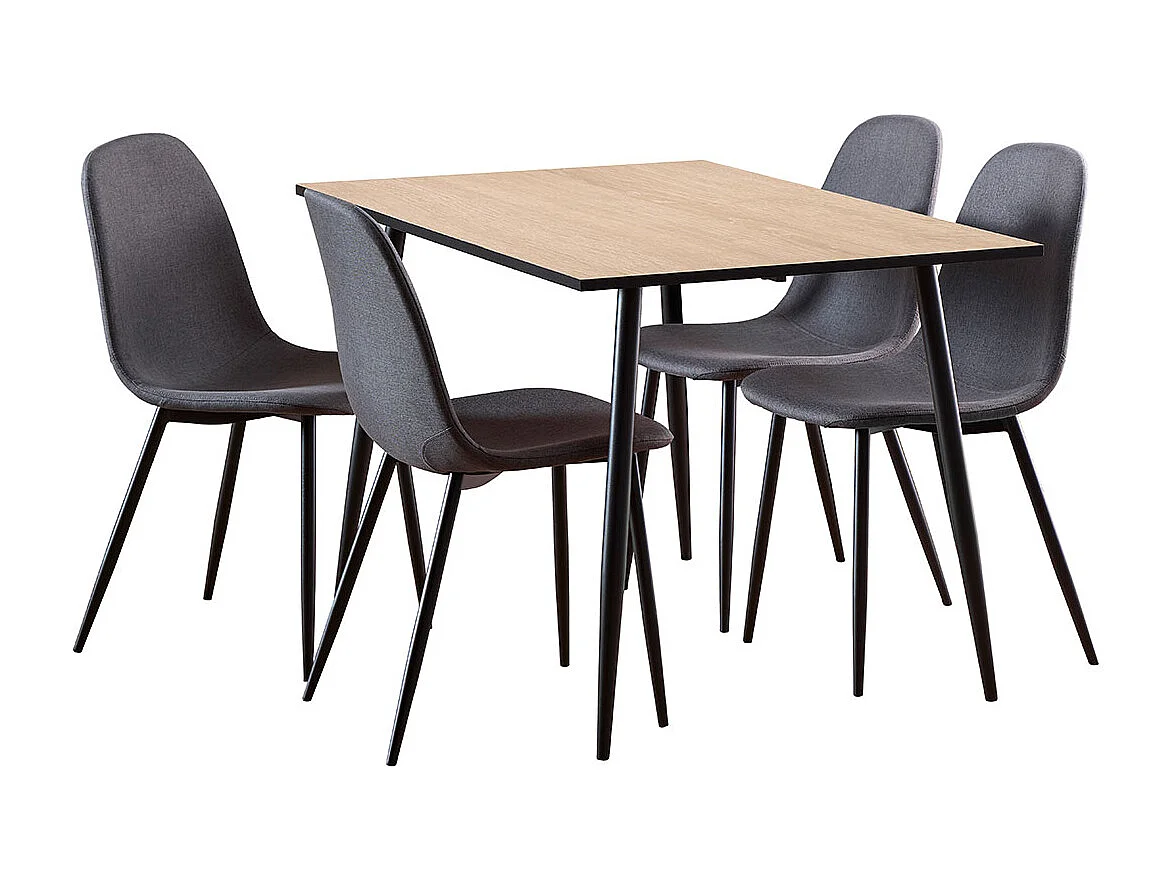 Wilma ensemble pour salle à manger table et 4 chaises blanc, gris foncé.