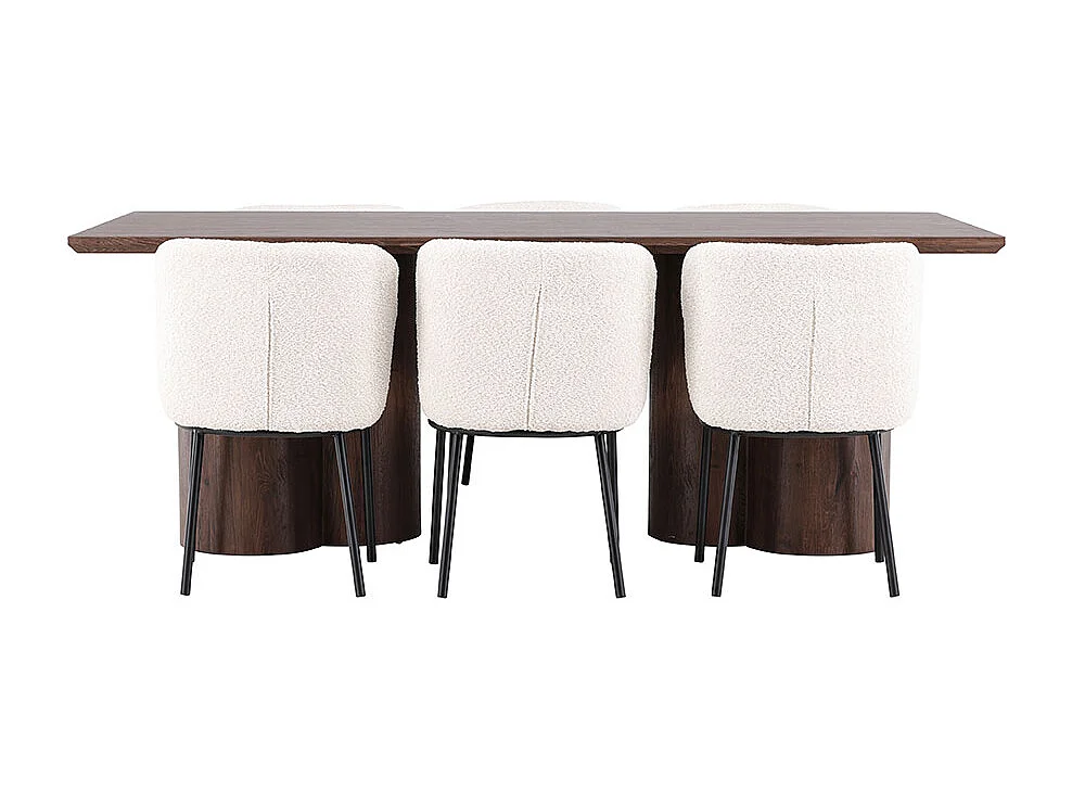 Olivia ensemble pour salle à manger table 100x210cm et 6 chaises bouclé mocca.