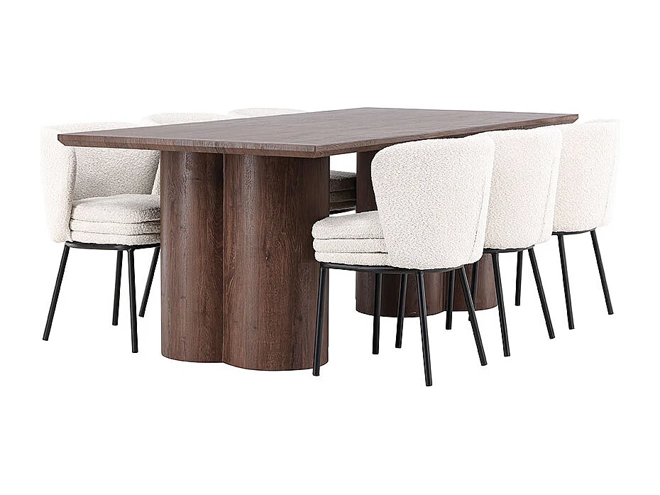 Olivia ensemble pour salle à manger table 100x210cm et 6 chaises bouclé mocca.