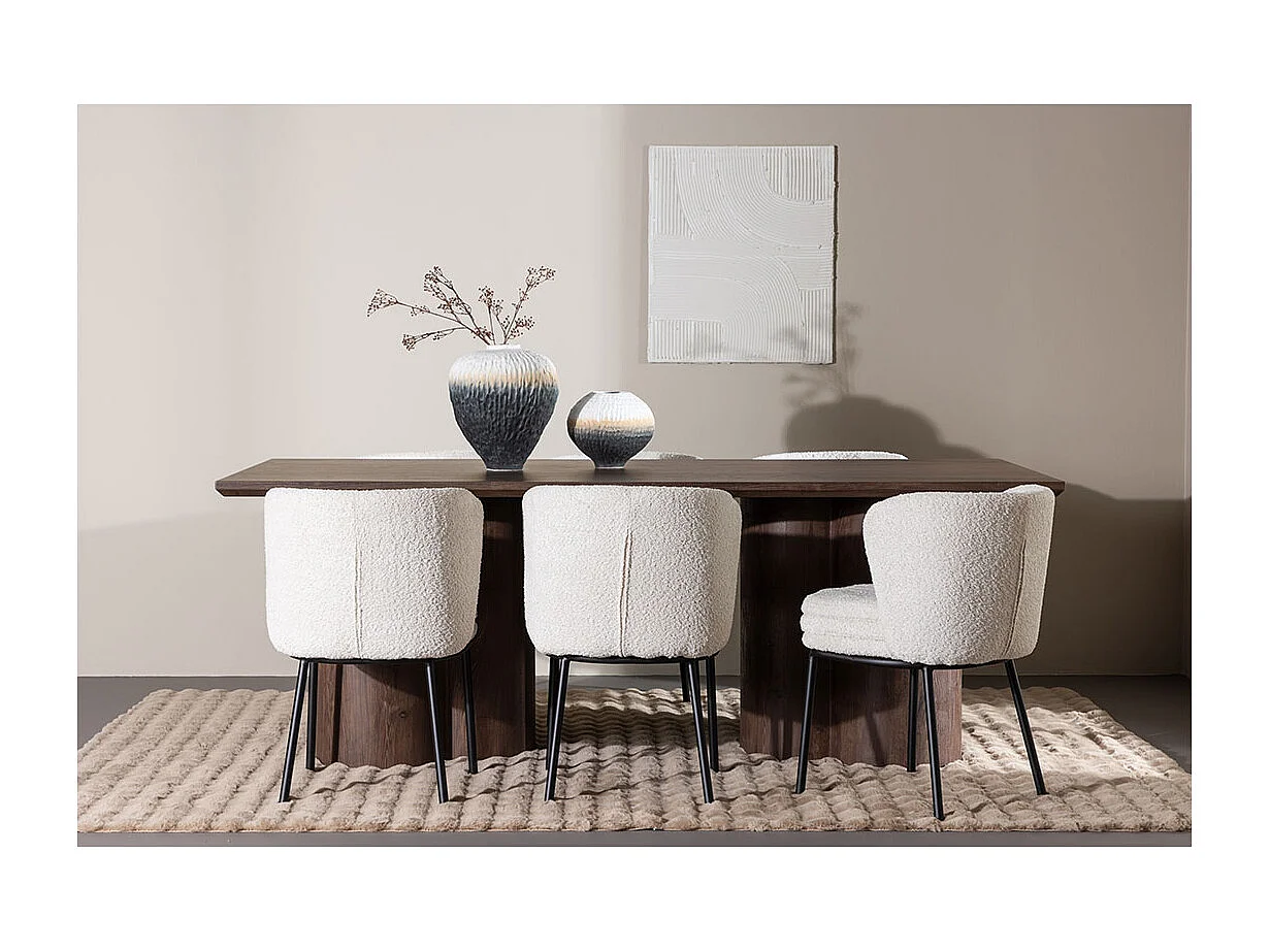 Olivia ensemble pour salle à manger table 100x210cm et 6 chaises bouclé mocca.