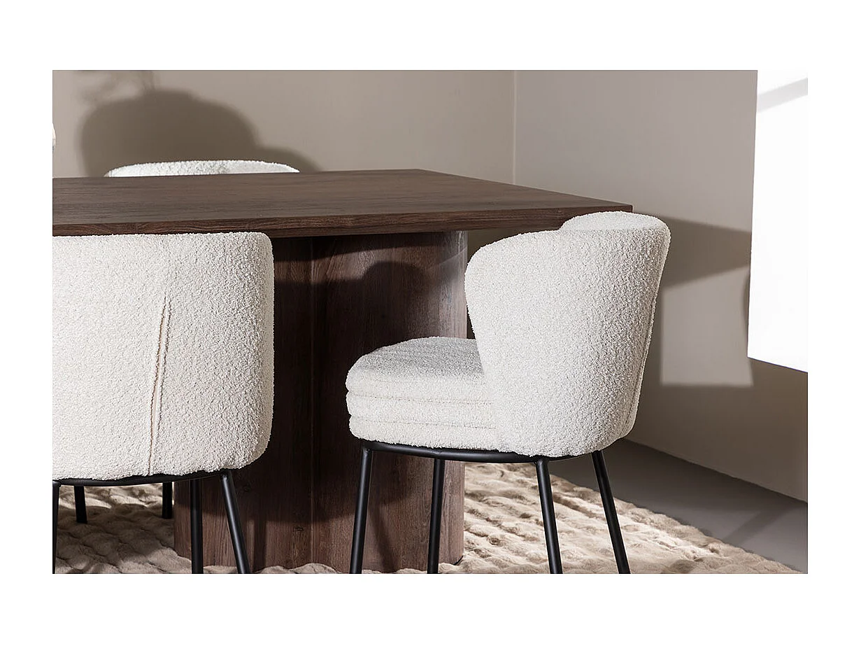 Olivia ensemble pour salle à manger table 100x210cm et 6 chaises bouclé mocca.