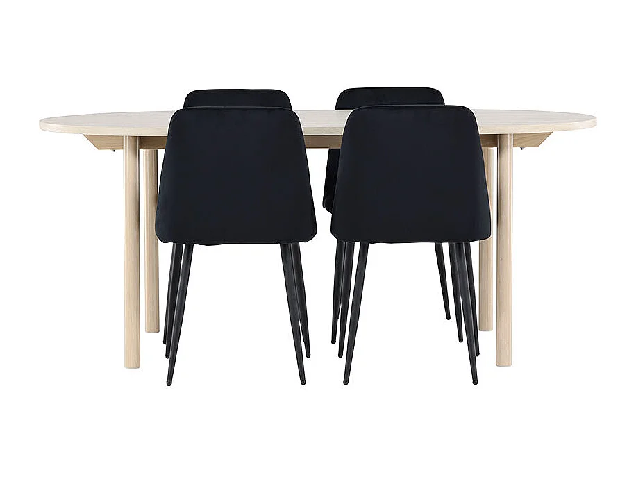 Andy ensemble pour salle à manger table 90x180cm et 4 chaises velours whitewash.