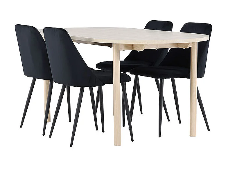 Andy ensemble pour salle à manger table 90x180cm et 4 chaises velours whitewash.