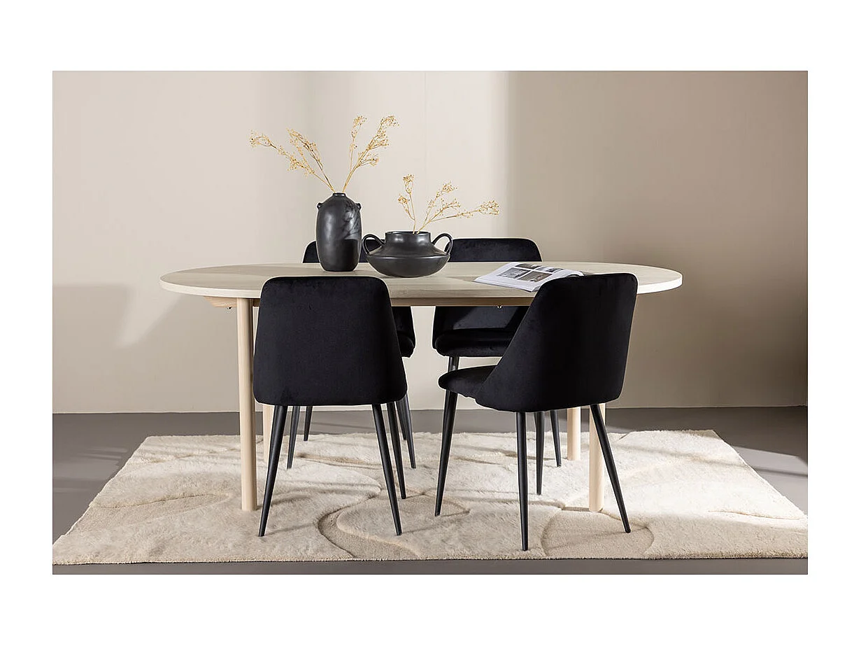 Andy ensemble pour salle à manger table 90x180cm et 4 chaises velours whitewash.