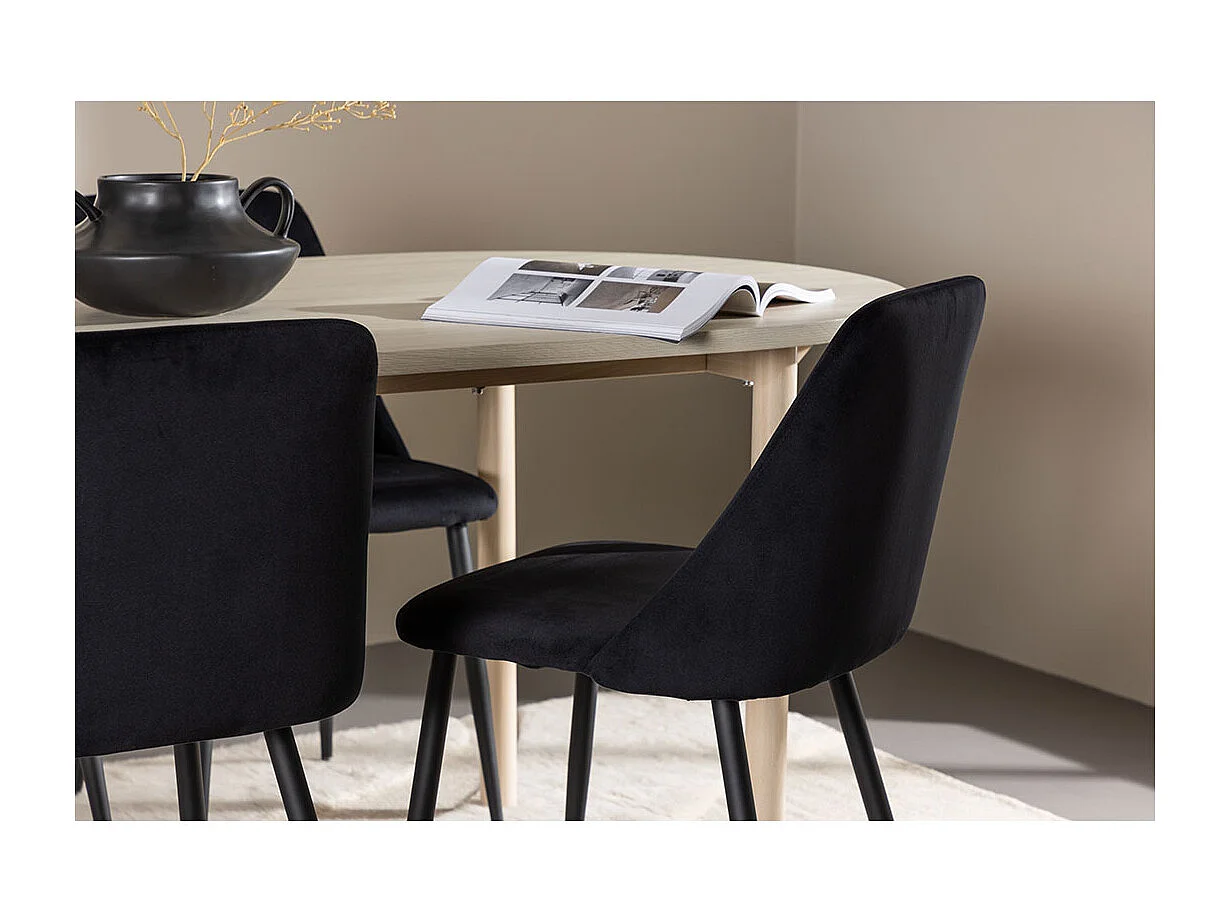Andy ensemble pour salle à manger table 90x180cm et 4 chaises velours whitewash.