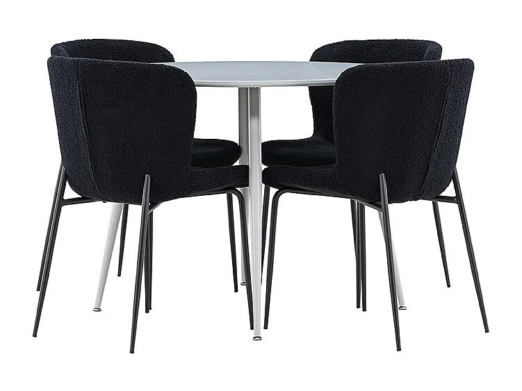 Plaza ensemble pour salle à manger table Ø100cm et 4 chaises teddy gris.