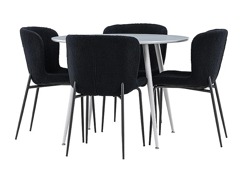 Plaza ensemble pour salle à manger table Ø100cm et 4 chaises teddy gris.