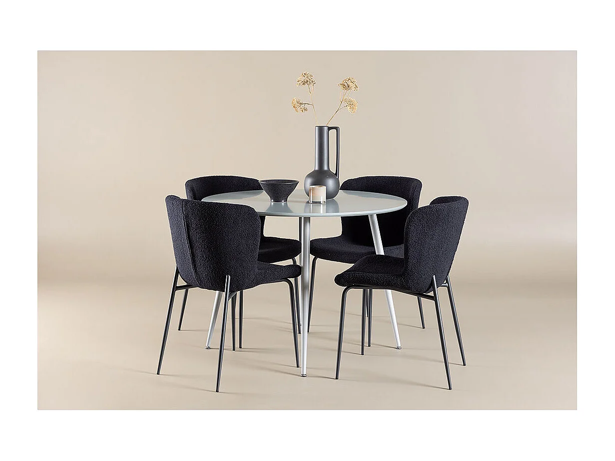 Plaza ensemble pour salle à manger table Ø100cm et 4 chaises teddy gris.