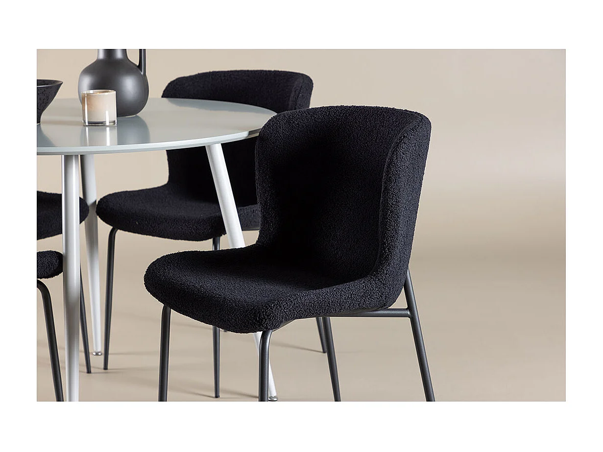 Plaza ensemble pour salle à manger table Ø100cm et 4 chaises teddy gris.