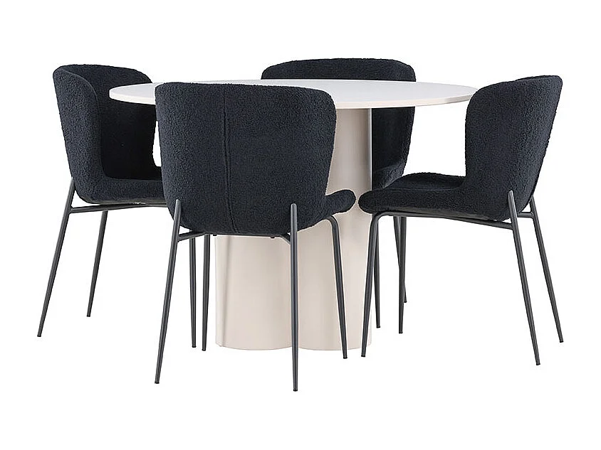 Olivia ensemble pour salle à manger table Ø110cm et 4 chaises teddy beige.