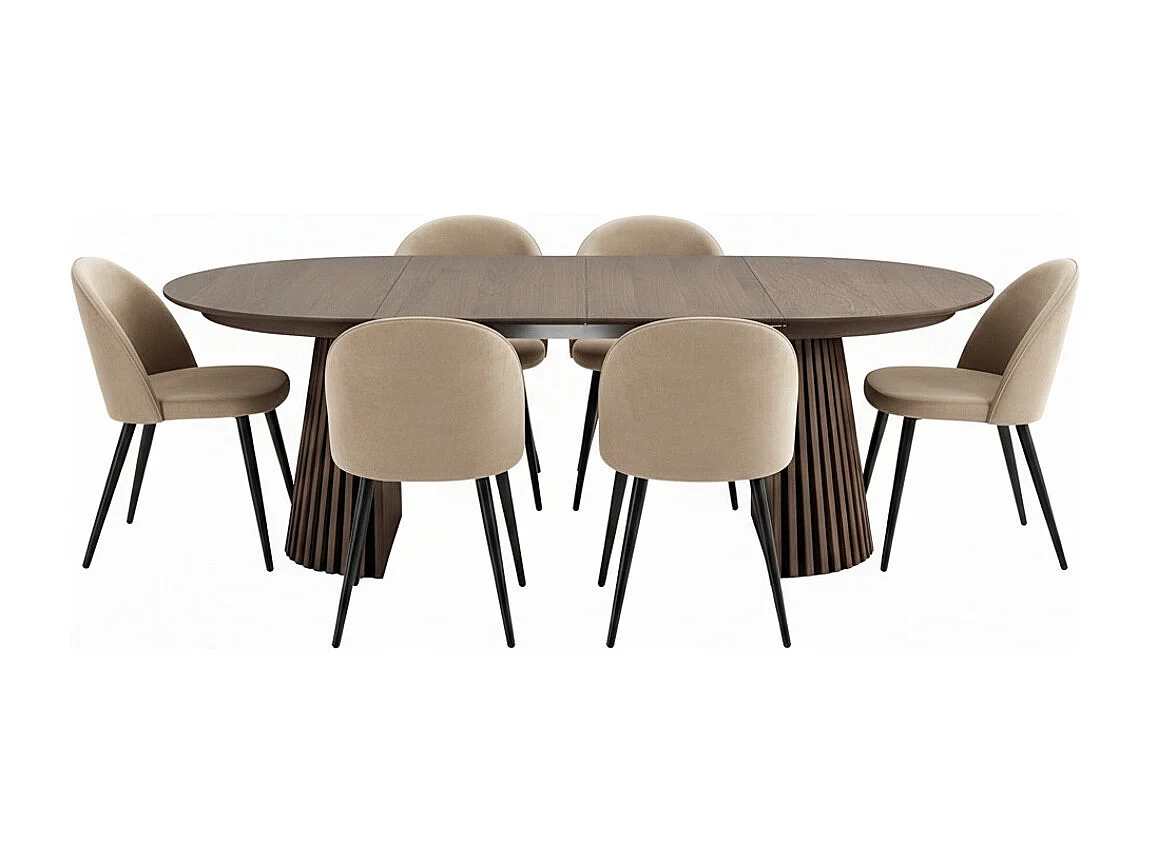 Tokyo ensemble de table à manger table à manger smoked, 6 chaises en velours beige.