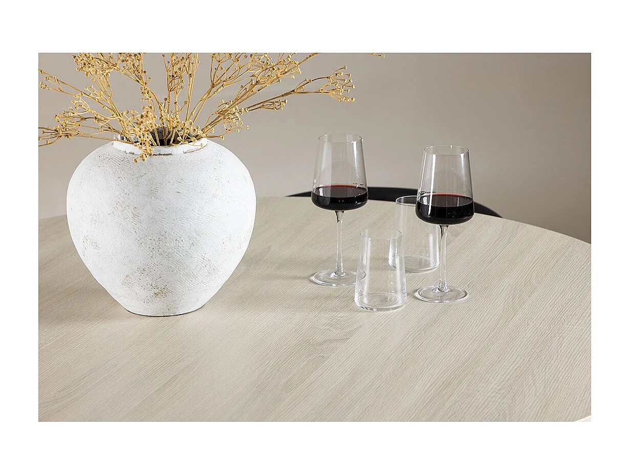 Lanzo ensemble pour salle à manger table Ø120cm et 4 chaises avec accoudoirs empilables whitewash.