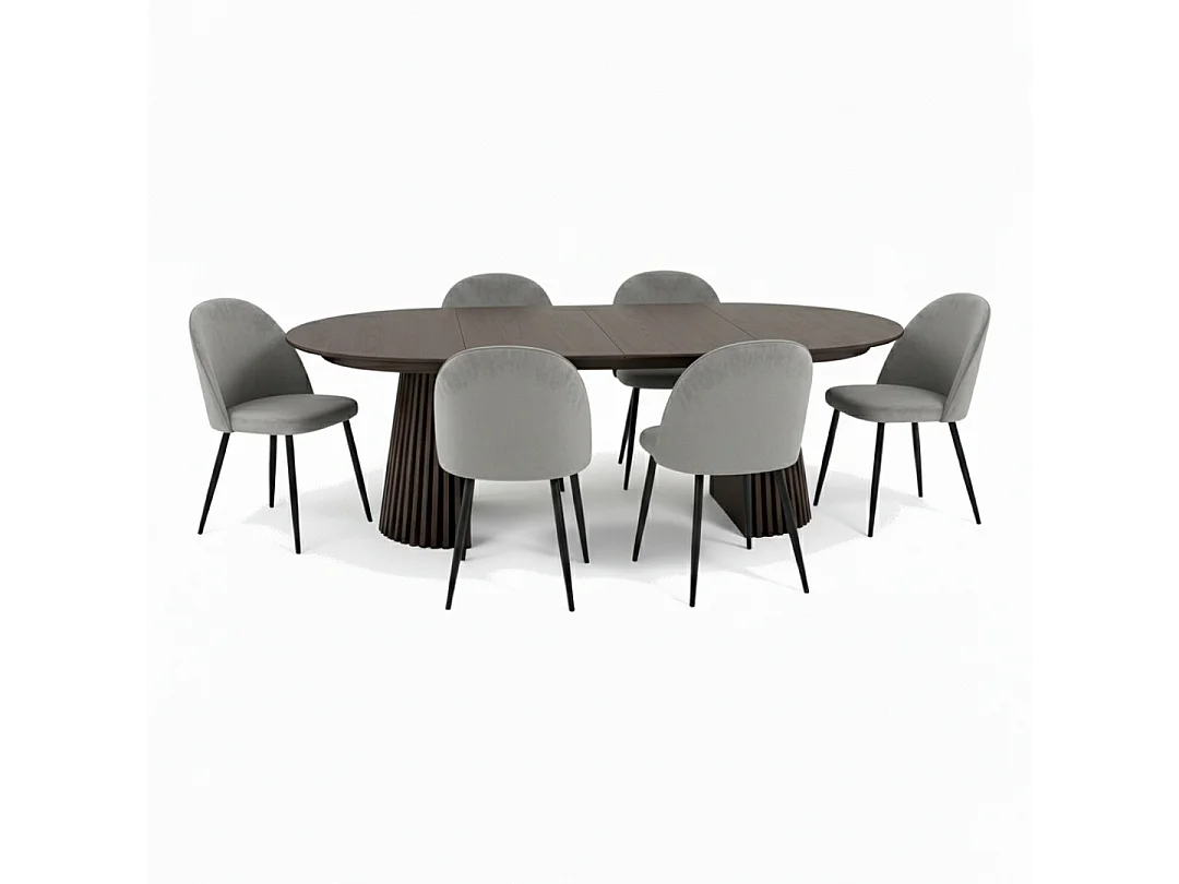 Tokyo ensemble de table à manger table à manger smoked, 6 chaises en velours gris.