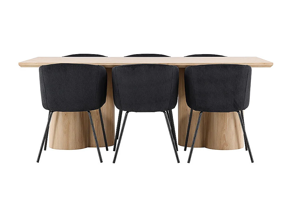 Olivia ensemble pour salle à manger table 100x210cm et 6 chaises velours avec accoudoirs naturel.