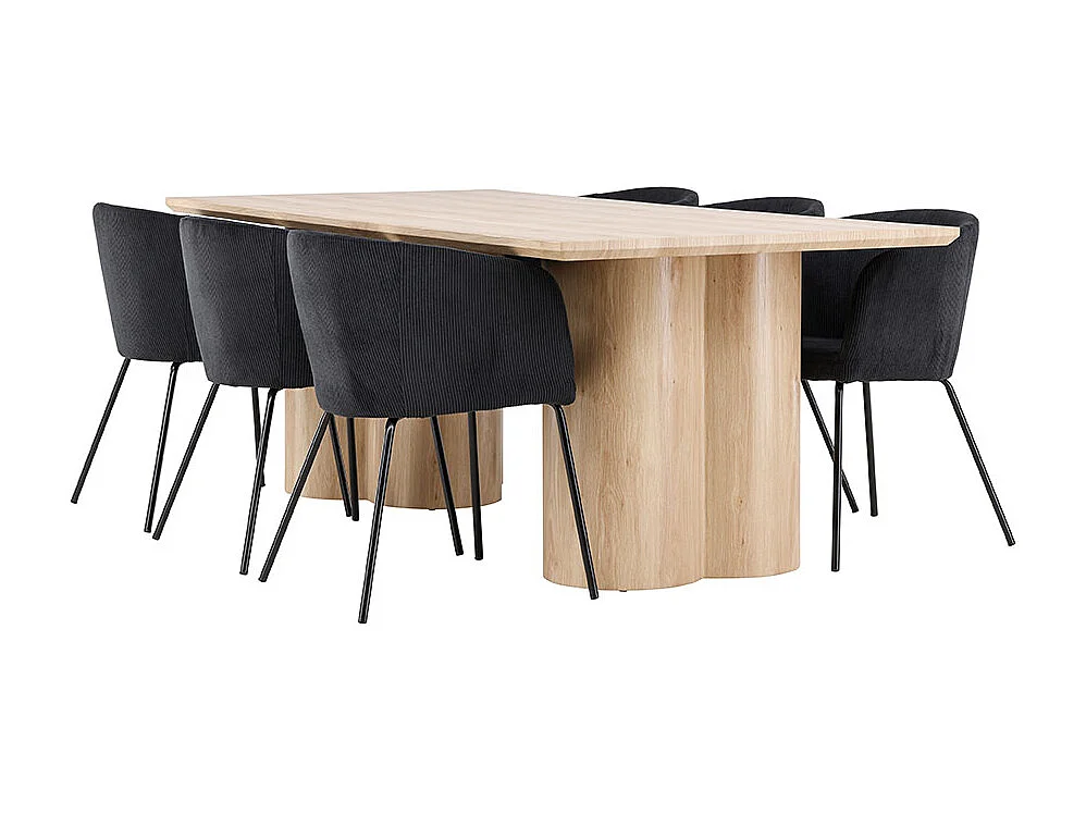Olivia ensemble pour salle à manger table 100x210cm et 6 chaises velours avec accoudoirs naturel.