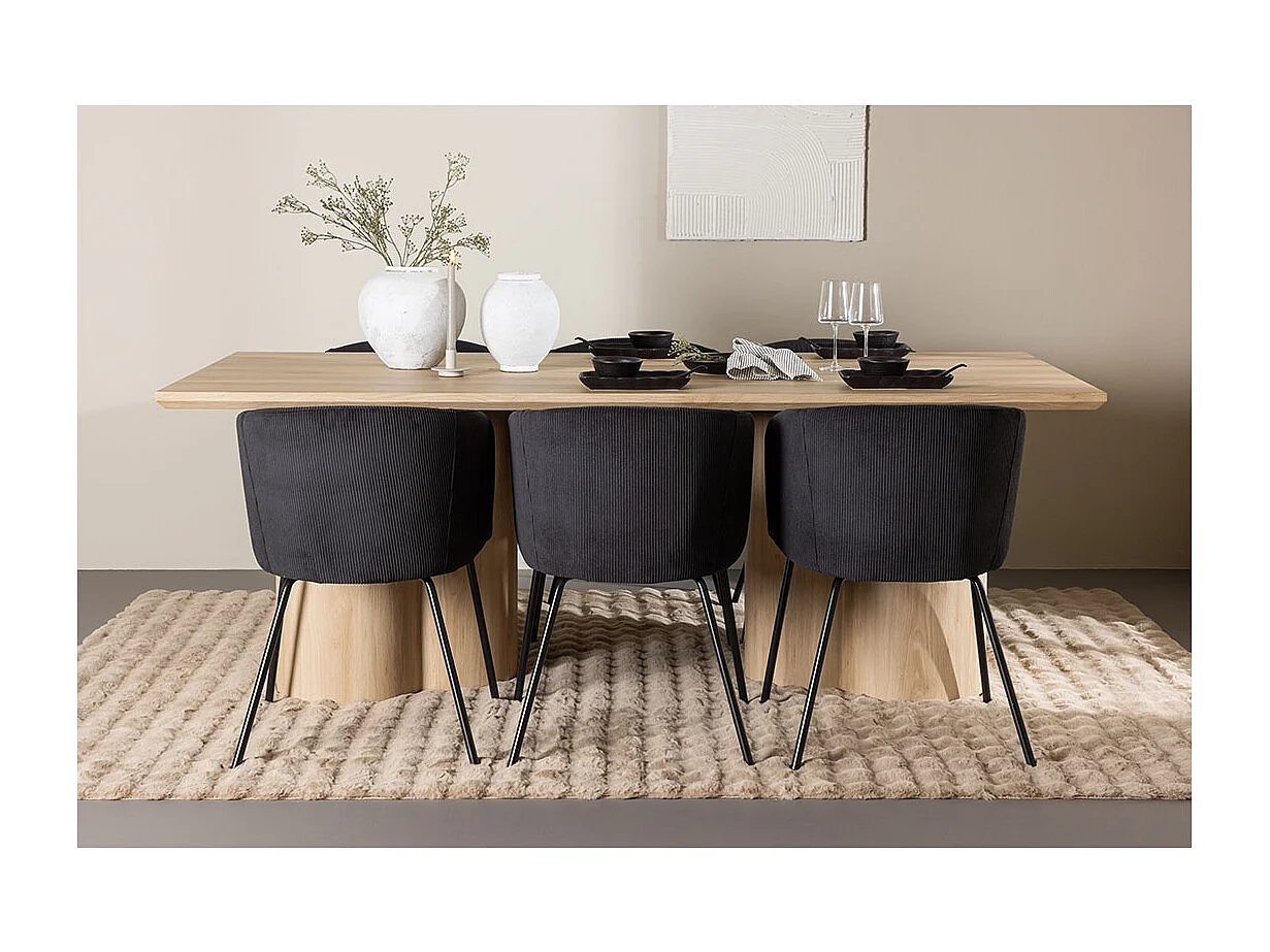 Olivia ensemble pour salle à manger table 100x210cm et 6 chaises velours avec accoudoirs naturel.