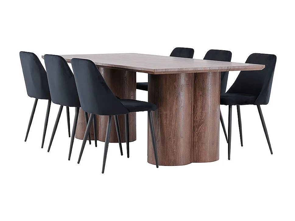 Olivia ensemble pour salle à manger table 100x210cm et 6 chaises velours mocca.