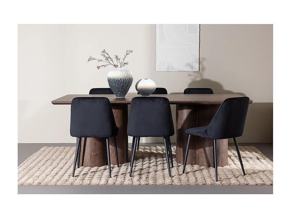 Olivia ensemble pour salle à manger table 100x210cm et 6 chaises velours mocca.