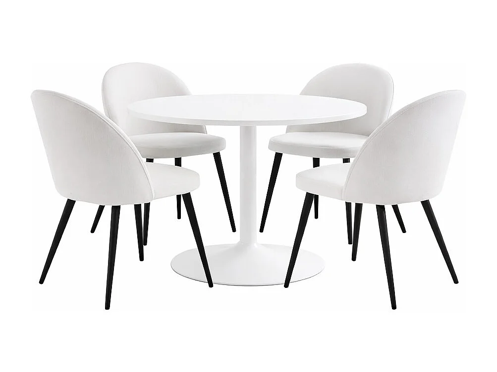Carry ensemble pour salle à manger table Ø110cm, 4 chaises velours côtelé beige.