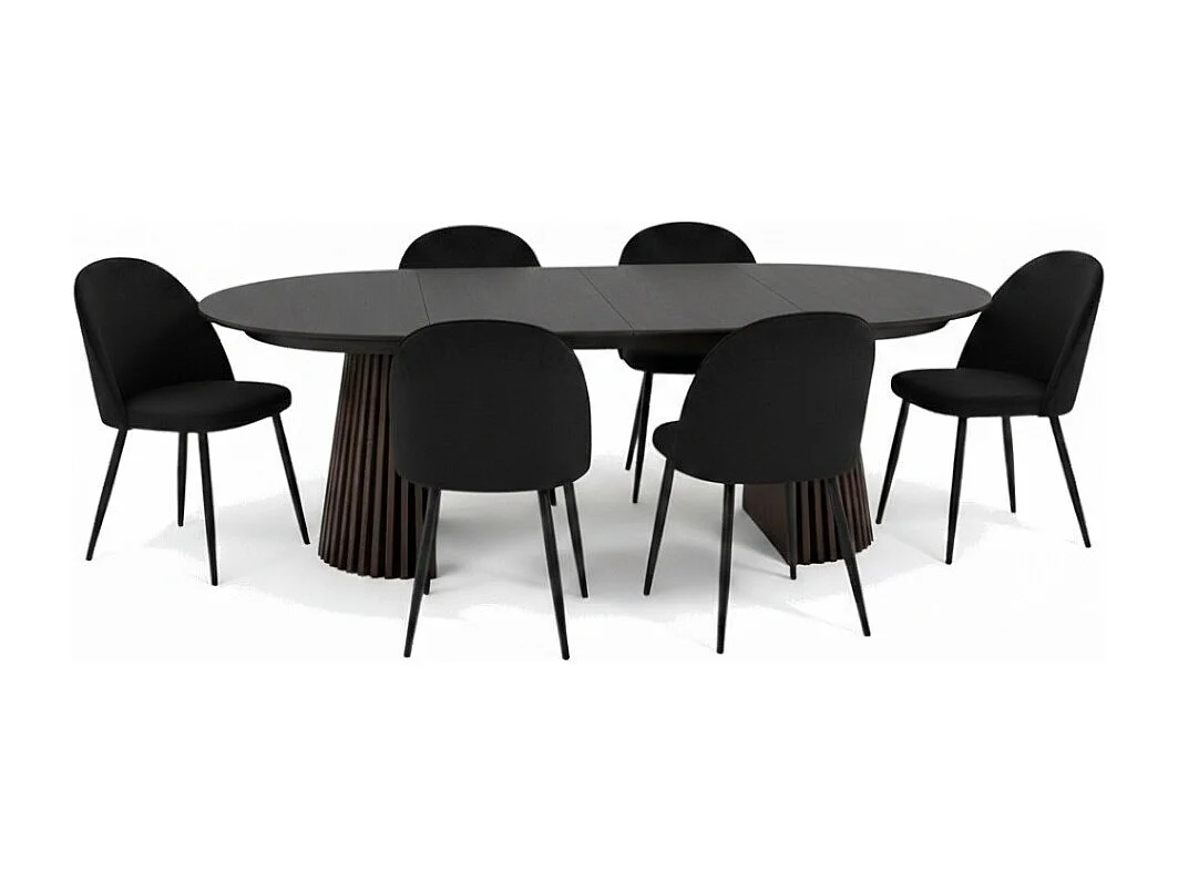 Tokyo ensemble de table à manger table à manger noir, 6 chaises en velours noir.