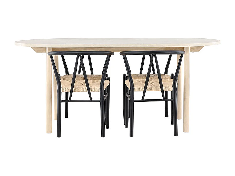 Andy ensemble pour salle à manger table 90x180cm et 4 chaises avec accoudoirs empilables whitewash.