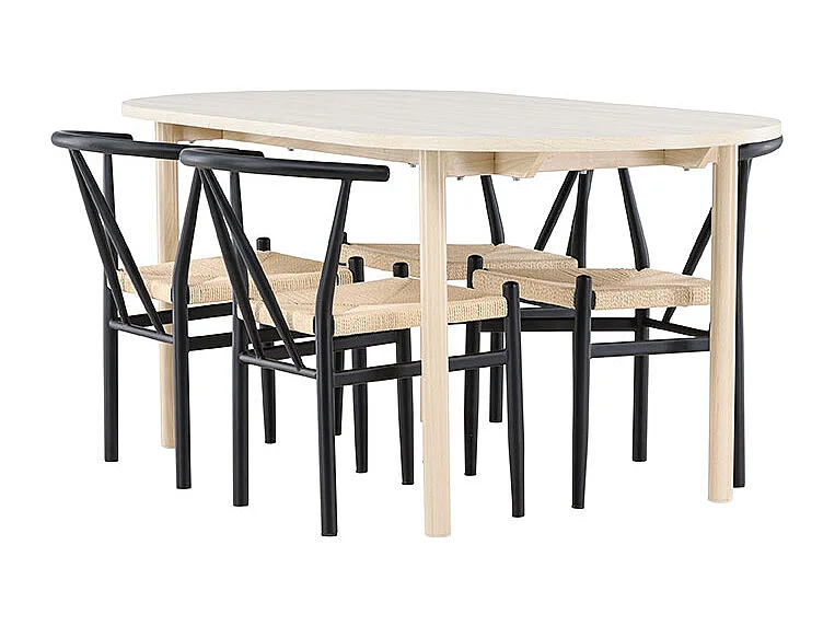 Andy ensemble pour salle à manger table 90x180cm et 4 chaises avec accoudoirs empilables whitewash.