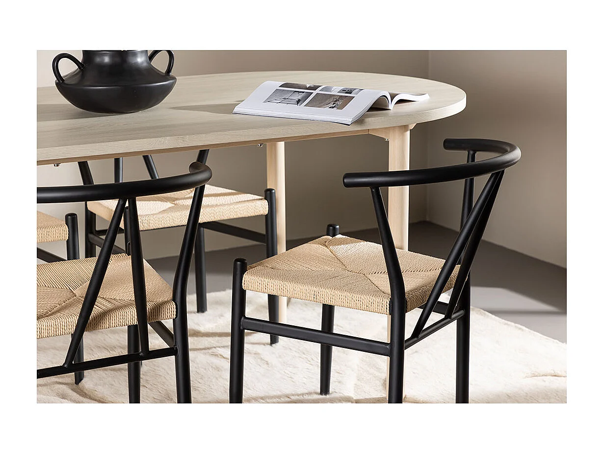 Andy ensemble pour salle à manger table 90x180cm et 4 chaises avec accoudoirs empilables whitewash.