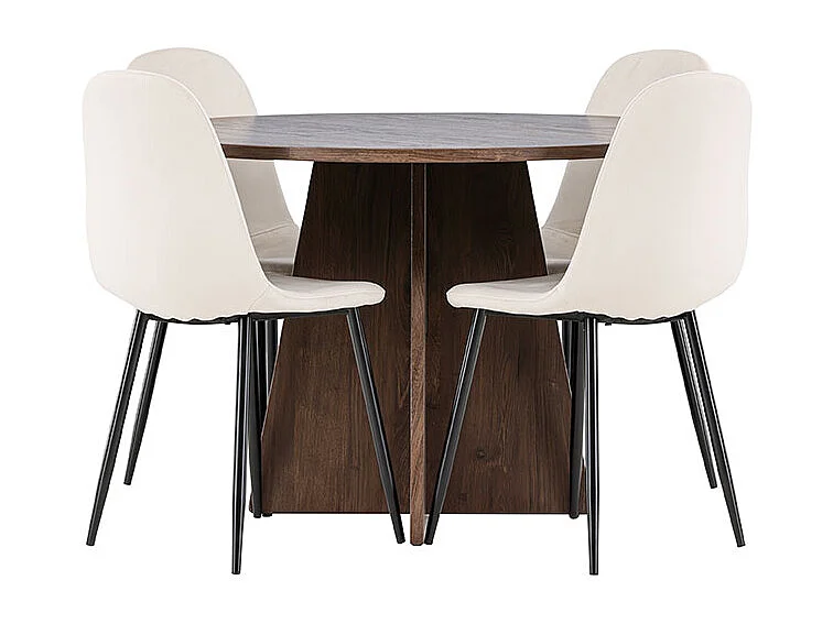 Bootcut ensemble pour salle à manger table Ø110cm et 4 chaises velours mocca.
