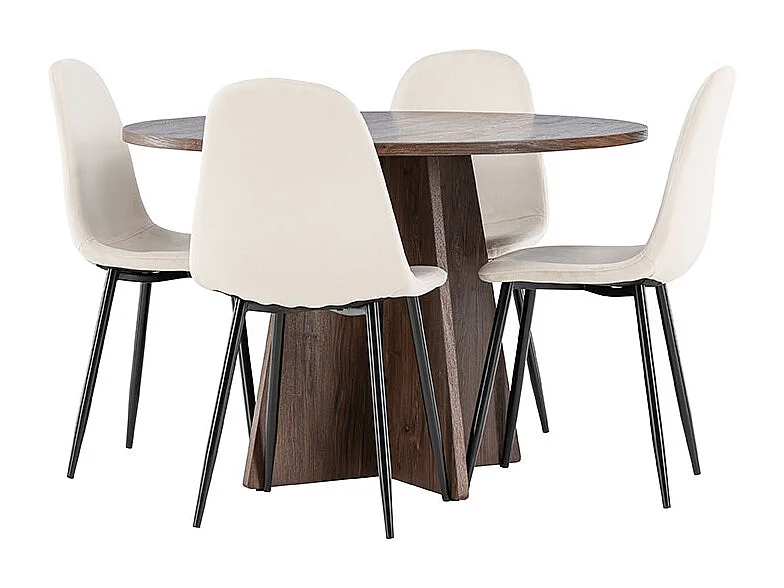 Bootcut ensemble pour salle à manger table Ø110cm et 4 chaises velours mocca.