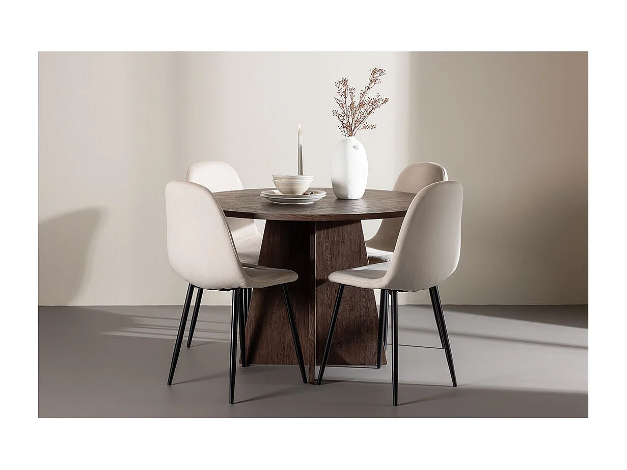 Bootcut ensemble pour salle à manger table Ø110cm et 4 chaises velours mocca.