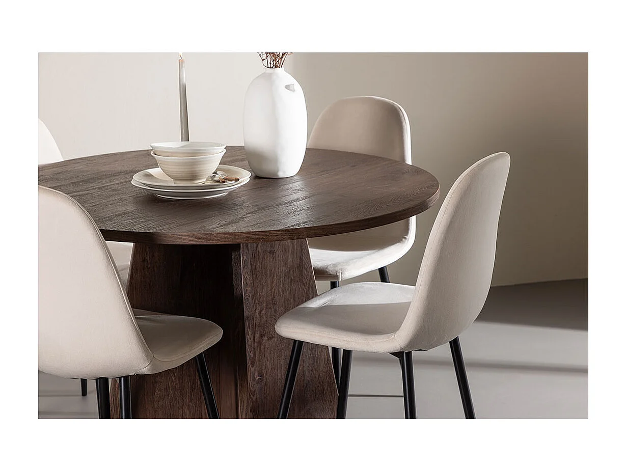 Bootcut ensemble pour salle à manger table Ø110cm et 4 chaises velours mocca.