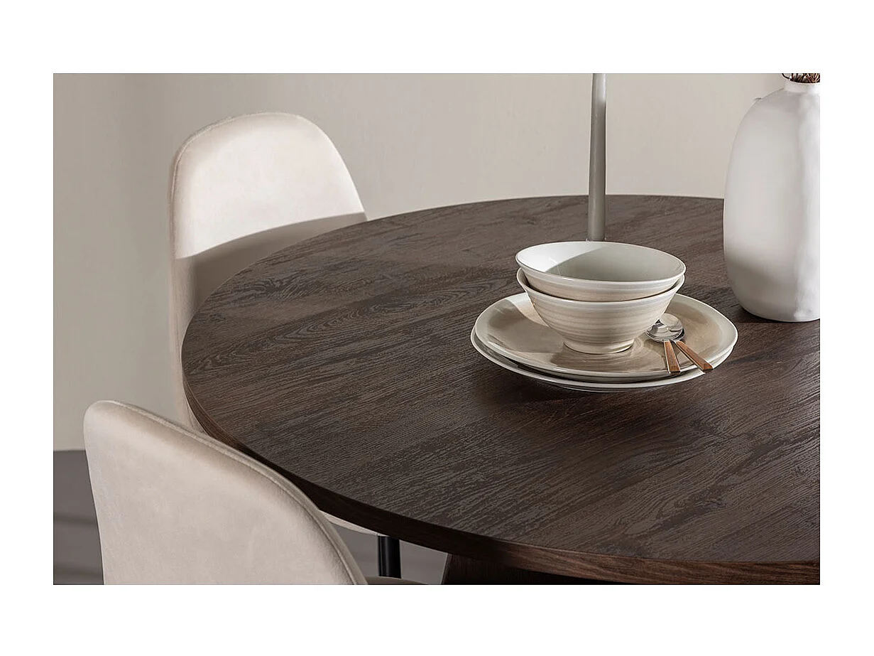 Bootcut ensemble pour salle à manger table Ø110cm et 4 chaises velours mocca.