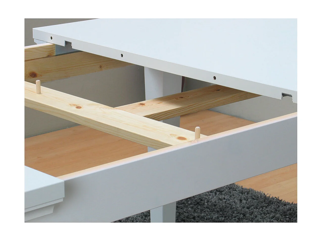 Venedig ensemble pour salle à manger table à manger blanc 95x180/276 avec 2 plateaux supplémentaires 6 chaises velours côtelé beige.