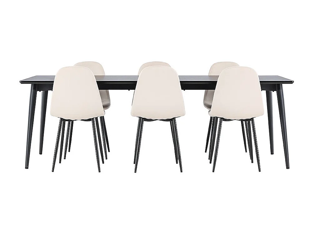 Ellis ensemble pour salle à manger table 85x230cm et 6 chaises velours noir.
