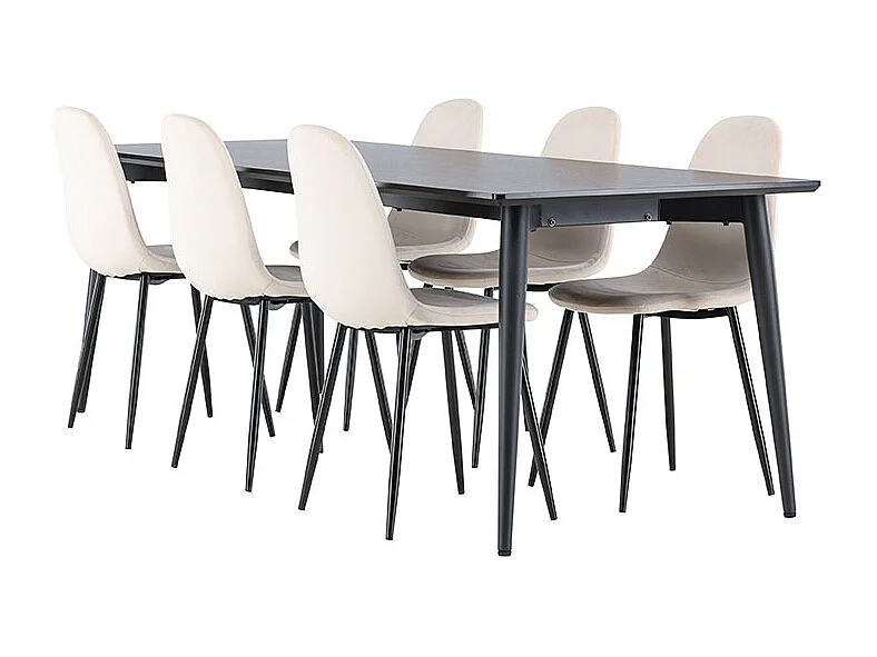 Ellis ensemble pour salle à manger table 85x230cm et 6 chaises velours noir.