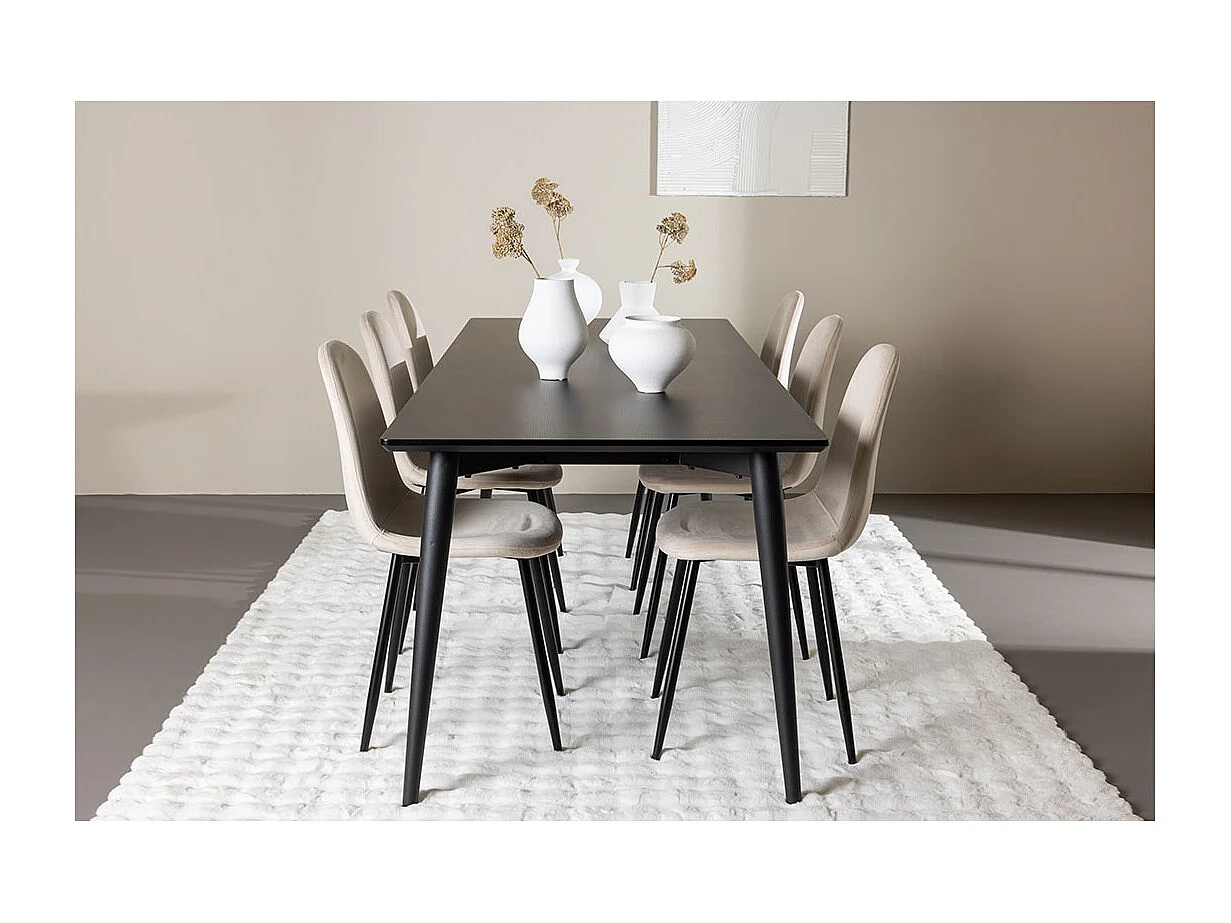 Ellis ensemble pour salle à manger table 85x230cm et 6 chaises velours noir.