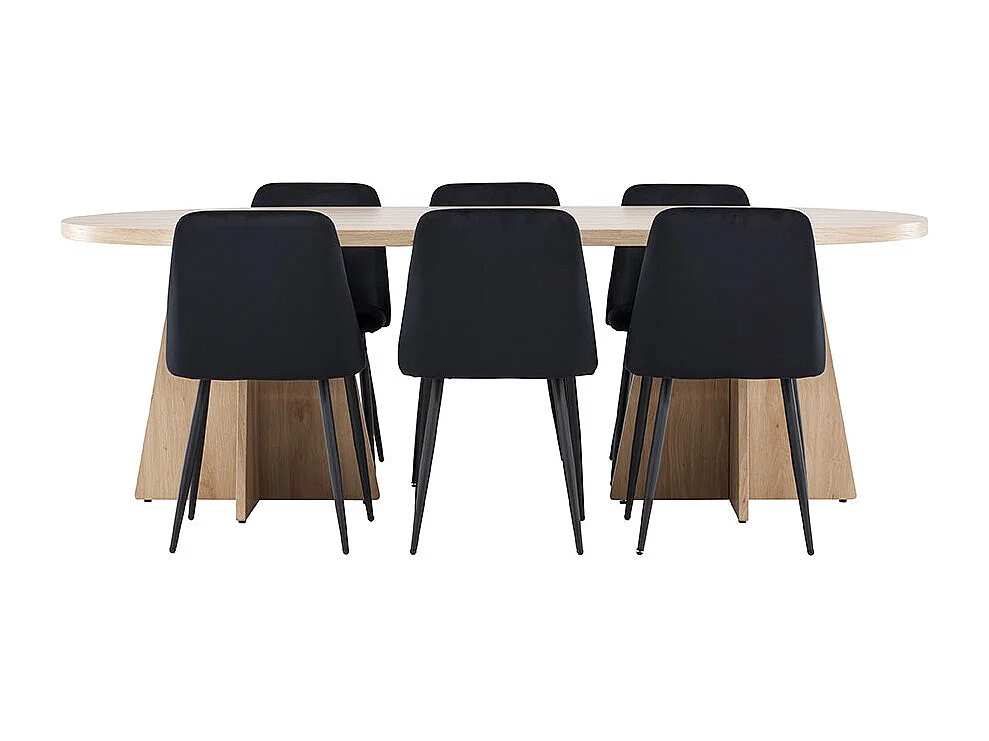 Bootcut ensemble pour salle à manger table 115x230cm et 6 chaises velours naturel.