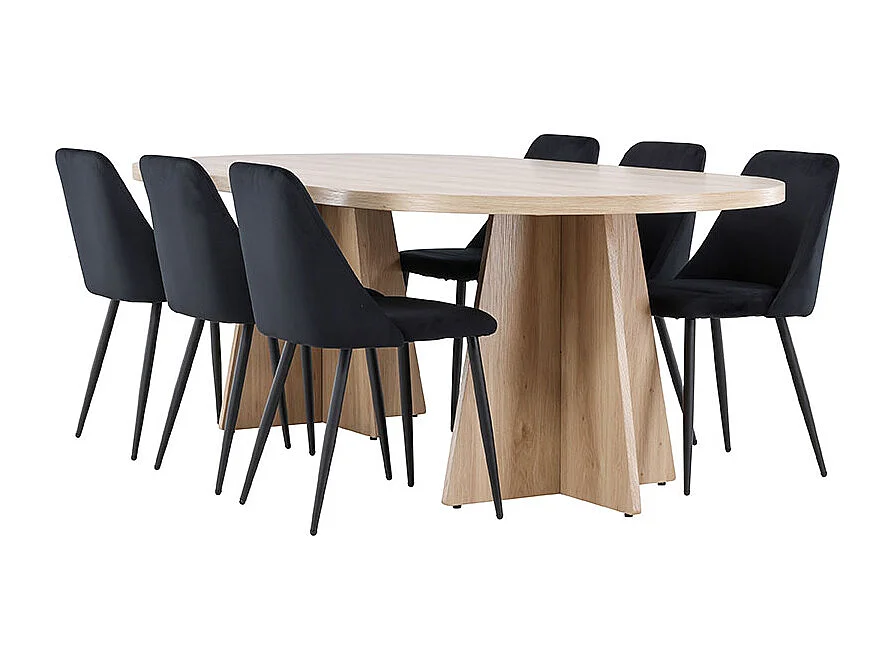 Bootcut ensemble pour salle à manger table 115x230cm et 6 chaises velours naturel.