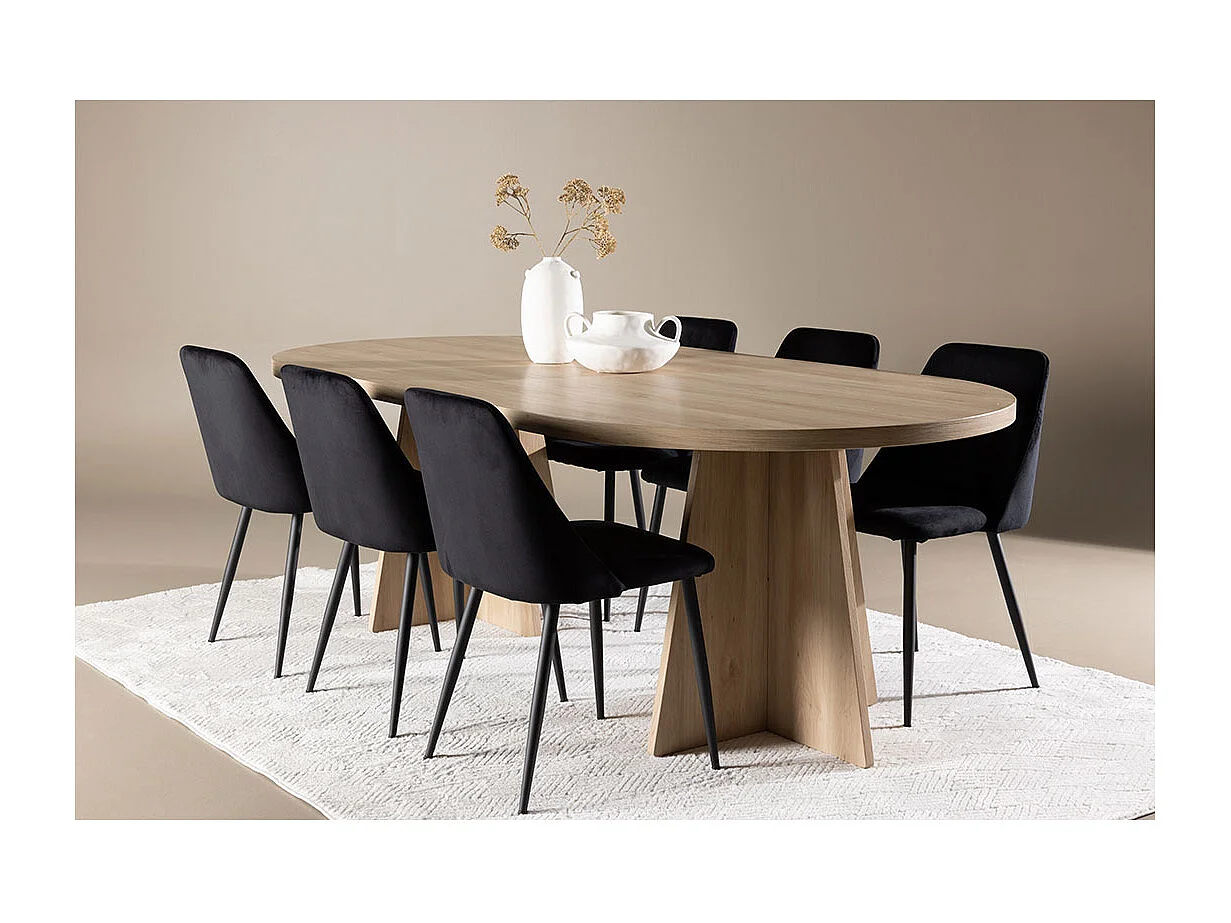 Bootcut ensemble pour salle à manger table 115x230cm et 6 chaises velours naturel.