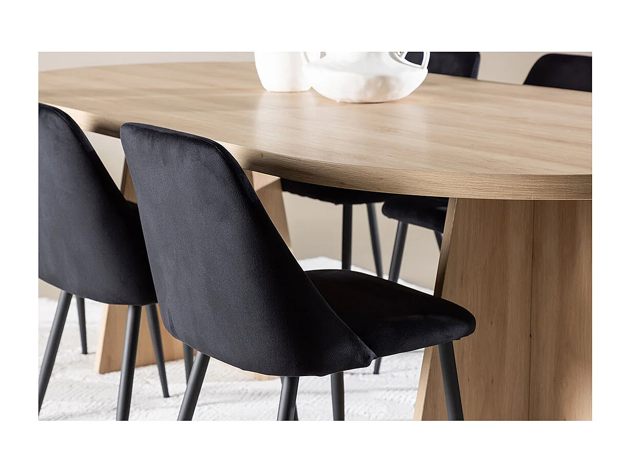 Bootcut ensemble pour salle à manger table 115x230cm et 6 chaises velours naturel.